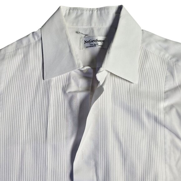 Yves Saint Laurent Mens White Pleated Dress Shirt Size Small - Picture 1 of 7
